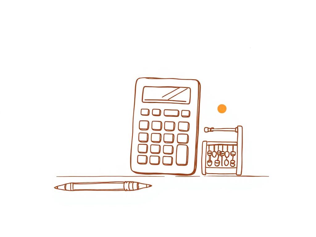 Line illustration of a calculator, pencil, and abacus representing honest arithmetic